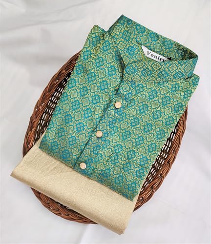 Image of Men Regular Full Sleeve Silk Cotton Kurta with Golden Pajama Set