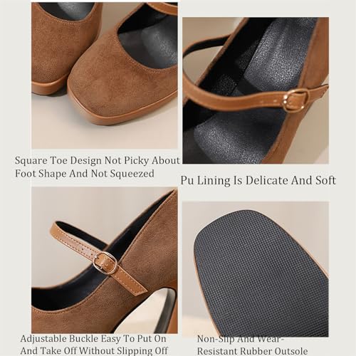 Women's Suede Block Heels Platform Mary Jane Shoes Closed Round Toe Buckle Chunky High Heel Pumps for Wedding Party Dress Shoes3