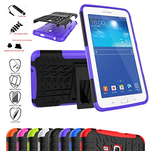 Mama Mouth Shockproof Heavy Duty Combo Hybrid Rugged Dual Layer Grip Cover with Kickstand for Samsung Galaxy Tab 3 Lite/Tab E 7.0 T110 T111 T113 T115 T116(with 4 in 1 Packaged),Purple