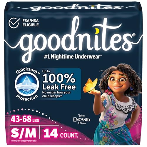 Goodnites Girls' Nighttime Bedwetting Underwear, Size S/M (43-68 lbs), 14 Ct, Packaging May Vary