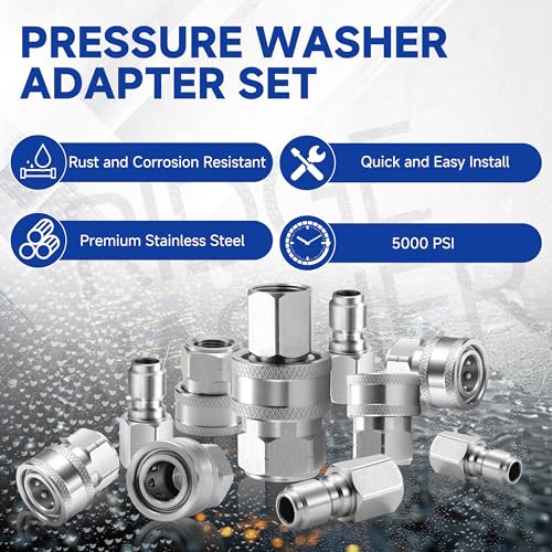 RIDGE WASHER 3/8" Pressure Washer Quick Connect Kit, Stainless Steel Power Washer Adapter Fittings, Female NPT Thread, 12 Pcs, 5000 PSI by RIDGE WASHER - Image 5