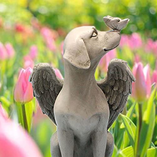 LetCart Engel Hund Statue Engel Hundefigur Garten Dekoration Statue Figur mit Engelsflügel, Handschnitzerei Lebendige Exquisit Kunstharz Gedenksteine für Garten oder Rasen Dekoration