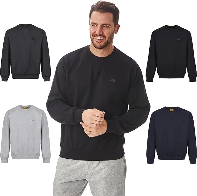 Iron Mountain Mens Reclaimed Yarn Eco Friendly Anti Pil Flexible Comfortable Crew Neck Sweatshirt Soft Fleece Top Jumper, Black, X-Large