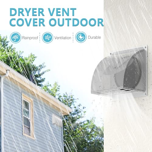 Image of 8 Inch Wall Vent Cover, HG Power Metal Exhaust Vent Cap Outside with Removable Screen & Cushioned Non-Return Flap for Home Wall, Kitchen (White)