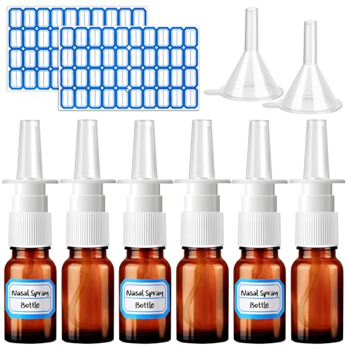 ZHWKMYP 10 Pcs Nasal Spray Bottle, 10ML/0.35OZ 6 Pcs Refillable Fine Mist Glass Empty Nasal Spray...