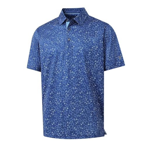 Image of M MAELREG Mens Golf Shirt Short Sleeve Dry Fit Print Moisture Wicking Performance Patterns Collared Polo Shirt
