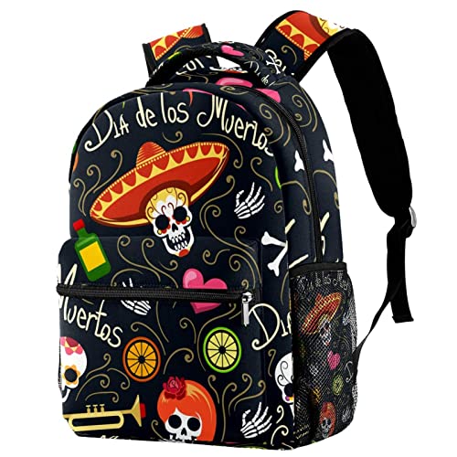 Mochila para portátil de calaveras de azúcar y flores bolsa de viaje unisex
