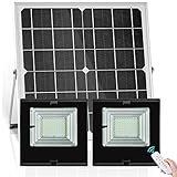 UPONUN Solar Flood Lights Outdoor Indoor Dual Head with Smart Remote Control 22W Solar Panel Dusk to Dawn Solar Powered Security Light for Shed Barn Path Pool Patio Sign Backyard