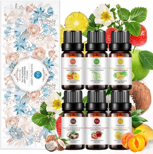 6PCS Fruity Essential Oils Gift Set, 10ml/0.33fl.oz Fragrance Oils for Soap, DIY Candle, Fruit Scented Oils for Diffusers for Home