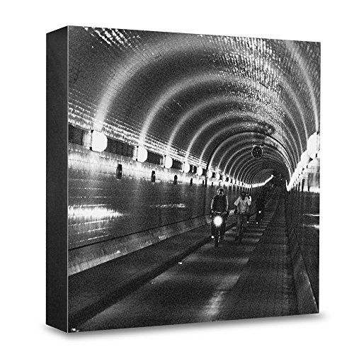 Bloc photo en bois Hambourg 20x20cm avec architecture du Vieux tunnel de l'Elbe