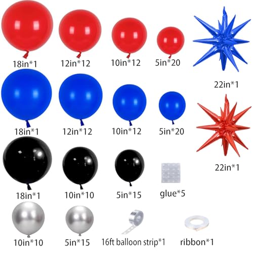 Image of CboDeco Spider Balloon Garland Arch Kit, 146PCS Red and Blue Balloons with Exploding Star Foil Balloons, Spider Theme Birthday Decorations for Boys, Party Decorations