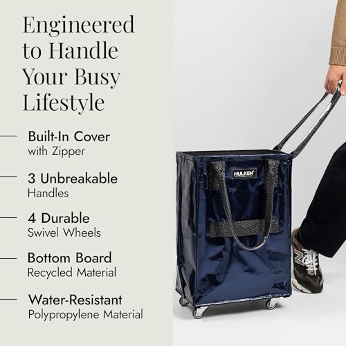 (Small, Midnight Blue) Reusable Grocery Bag On Wheels, Shopping Trolley, Rolling Tote, Zipper Closure, Lightweight, Carries Up to 66 lb, Folds Flat