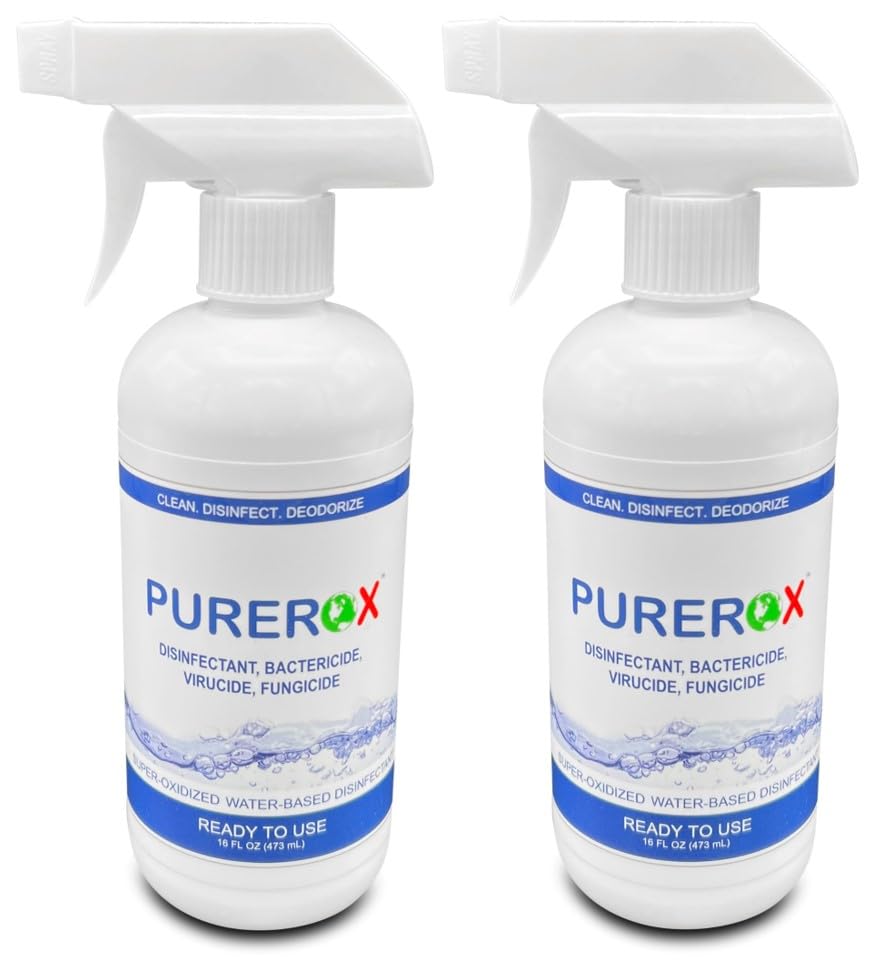 PUREROX disinfectant (16oz, 2pk) Eliminate 99.9999% MRSA, Norovirus, Viruses, Fungus, Bacteria. Hospital Grade. Safe for Use Anywhere. No residue. Suitable for All Surfaces.