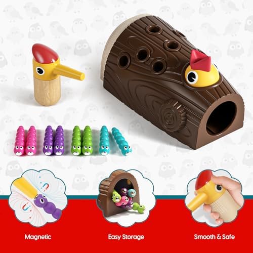 TOP BRIGHT Magnetic Pretend Play Game, Woodpecker & Worm Feeding Set, Fine Motor Skills Toy, Montessori Educational Gift for Toddlers — view 4