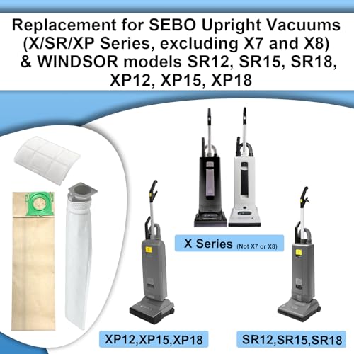 Image of Filter Bags Set for Sebo X, SR, XP (Not X7, X8) and Windsor SR12, SR15, SR18, XP12, XP15, XP18 Upright Vacuums Including 15 Vacuum Bags (5300REP) 2 Microfilters (5036ER) and 2 Exhaust Filters (5143)