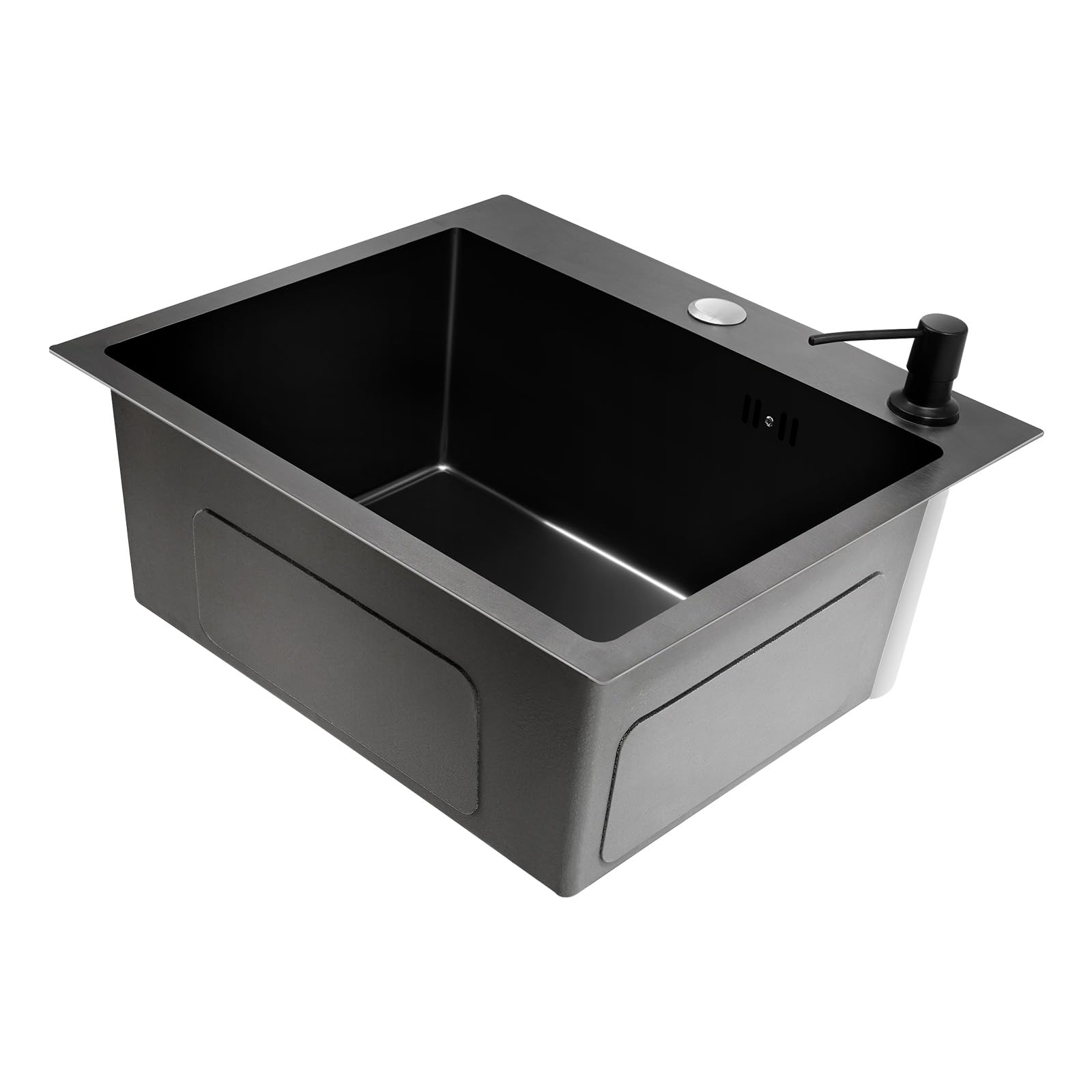 Lavello nero 45 x 40 x 20 cm Kitchen Sink 1 bacino lavello da incasso grande capacità con distributore di sapone, scolapiatti per il bagno e il troppopieno impediscono la resistenza agli odori