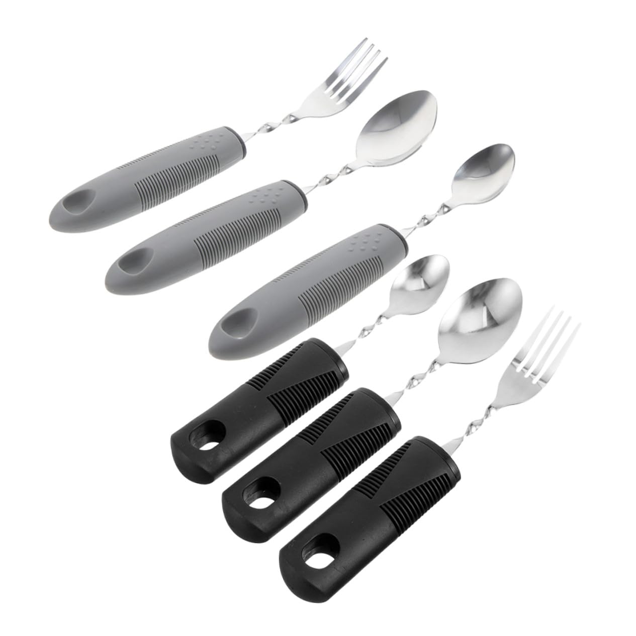 Cubiertos Adaptables Antiestrés Utensilios Plegables y Ponderados de Acero Inoxidable 6 Piezas Mango de Goma y Plástico para Personas Mayores y Discapacitadas