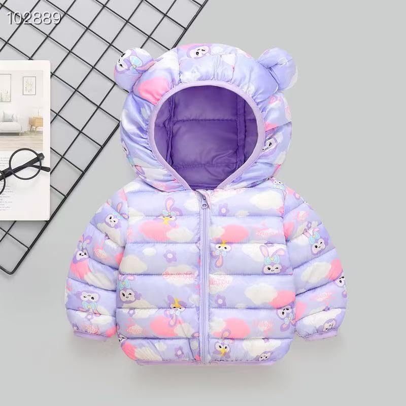 Bold N Elegant Girls Polka Dot Duck Print Winter Warm Standard LengthQuilted Bomber Hood Jacket Coat Puffer Jacket Coat for Infant Toddler Kids (3-4 Years, Purple) 3