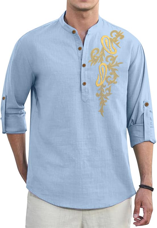 Image of Men's Printed Cotton Blend Short Kurta | Regular Fit Casual Kurta Shirt for Men with Mandarin Collar | Ethnic