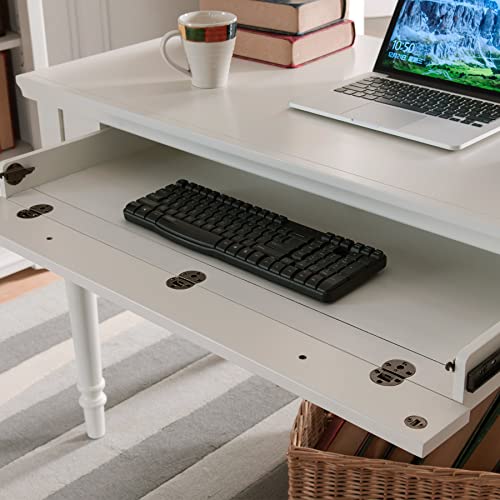 Image of Leick Home Cottage White Turned leg Laptop Desk with Center Drawer, White