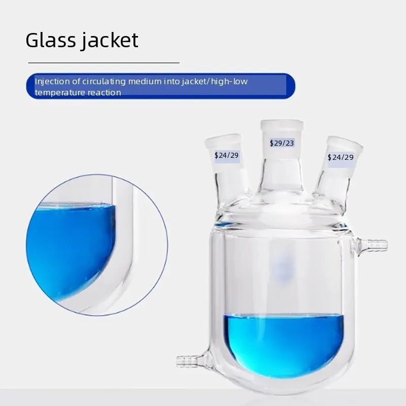 2000mL Three-Hole Jacketed Reaction Bottle - Double Layer Glass Reactor Flask for Laboratory Use