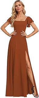 Women's Bridesmaid Dresses for Women with Sleeves Long Chiffon Formal Dress with Slit - Buy now