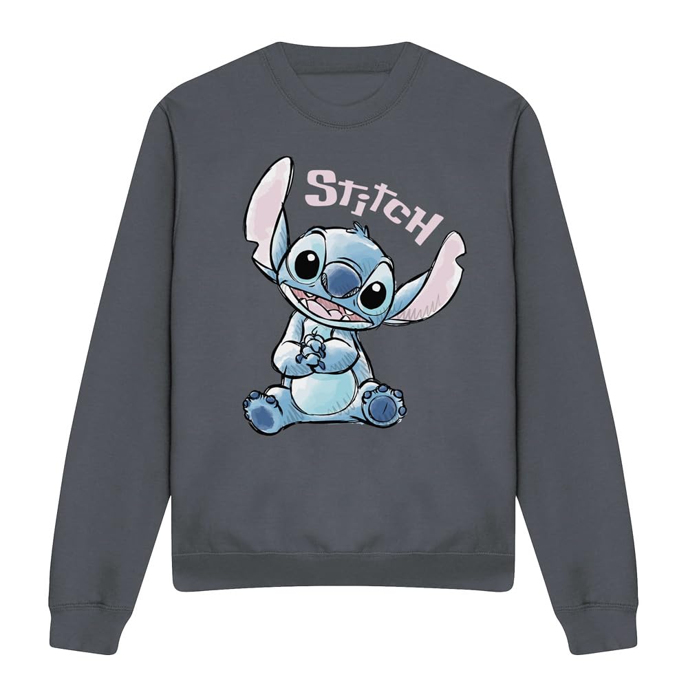 Disney Lilo And Stitch Colour Me Happy Adults Crew Sweatshirt, Charcoal, Medium