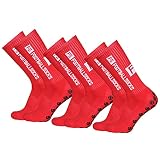 CalmGeek Fußballsocken Sportsocken Herren Drei Paare Grip Socken Fussball Größe Outdoor Sport Laufsocken Kompressionsstretch für Basketball Hockey Laufen Bergsteigen Marathons 3PACK (Rot+3PCS)