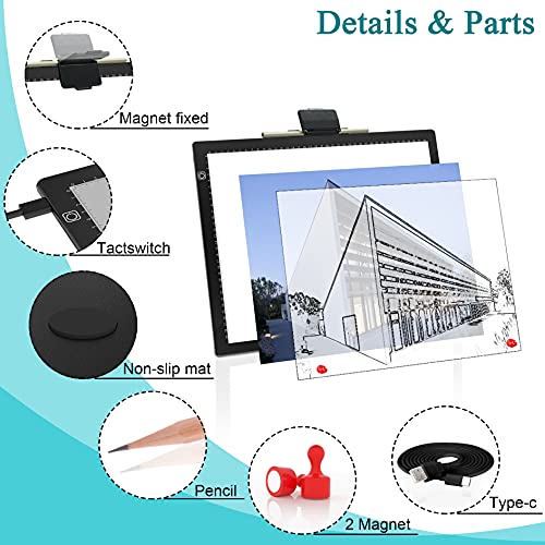 A3 Light Board, Light Pad For Diamond Painting, Comzler 6 Levels&Stepless Dimmable Light Box For Tracing, Ultra-Thin Led Copy Board With Type-C Cable For Weeding Vinyl,Sketching, Animation #TOP1