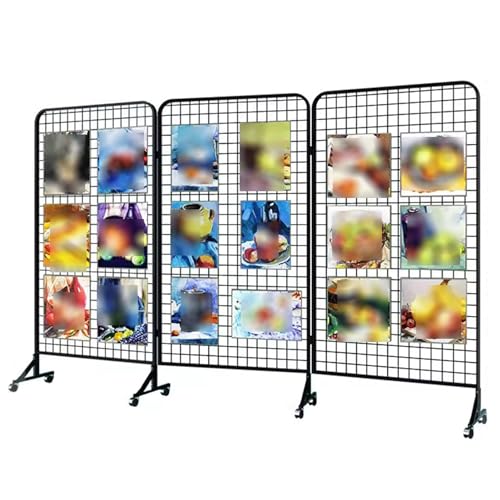 YJEUZCD Freestanding Grid Wall Panels Wire Grid, Mobile Caster Art Display Rack, Privacy Screen Divider, Craft Show Retail Display Rack (Color : Black, Size : 3pcs-31.5x47.2in)