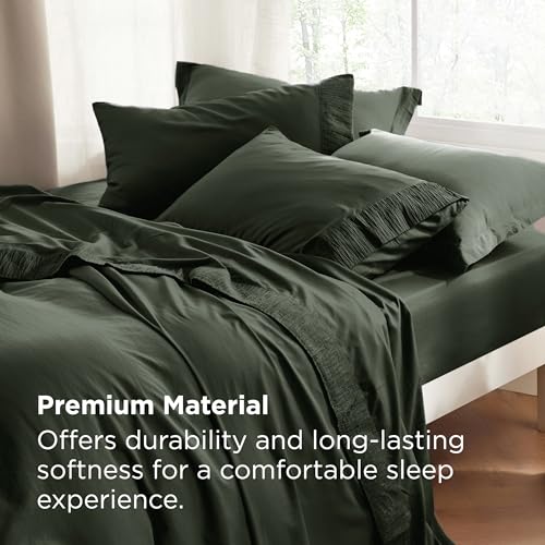 Image of Bedsure Full Size Bed Sheets - 4 Pieces Soft Full Sheet Set - Breathable & Cooling - Hotel Luxury - Easy Care Polyester Microfiber Bedding for Women, Men, Olive Green