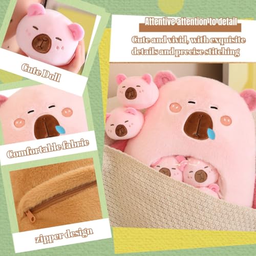Capybara Stuffed Animal Kawaii Capybara Plush with 6 Cute Babies Bag of Capybara Plushies Pillow Stuffed Toys for Girls Boys Gifts,Pink - Image 2