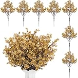 Xialvyu 21 Stück Schleierkraut Künstlich Gypsophila Blumen, Herbst-Weihnachtsdekoration für Hochzeitsmittelstücke, Erntedankfest, Heimtischdekora(Gold)