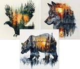 3 Pack Stamped Cross Stitch Kits for Adults - Cross Stitch Kits for Beginners,11 CT Animal Forest Cross Stitch Patterns Dimensions DIY Counted Cross Stitch Kits for Adults Arts Craft 12x12 inch