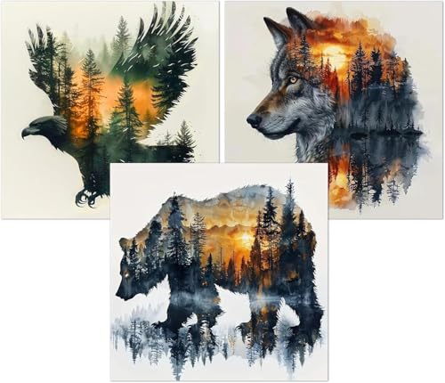 Tiwabb 3 Pack Animal Forest Stamped Cross Stitch Kits for Adults Beginners