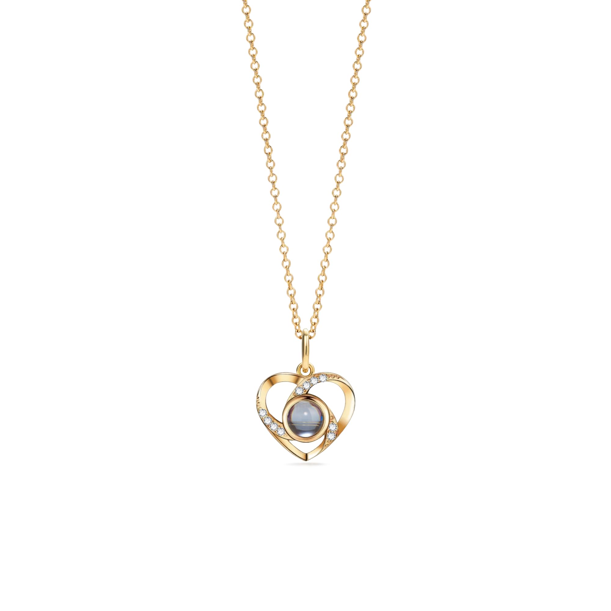 PERIMADE Collana con proiezione di immagini personalizzate con ciondolo a forma di cuore, testo personalizzato e amore in 100 lingue Collana con ciondolo in memoria di CZ, regalo commemorativo in