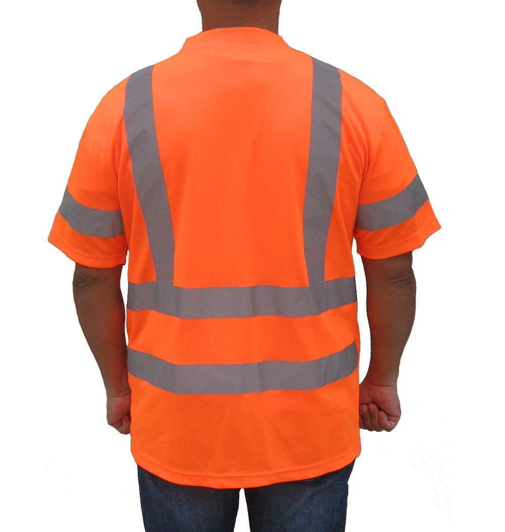 3C Products Ansi Class 3 Pocket Safety T-Shirt 3m Reflective (4XL) Orange