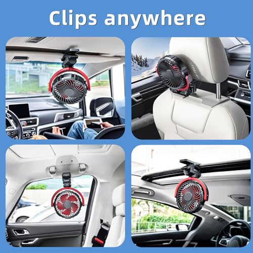 Ventilador de coche de 360° con batería de 2000mAh para un flujo de aire intenso y recargable 5