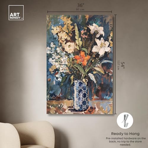 Image of Art Remedy Blue Floral Vase Canvas Floral Vase Wall Art, Gallery Wrapped, 36 inch x 54 inch