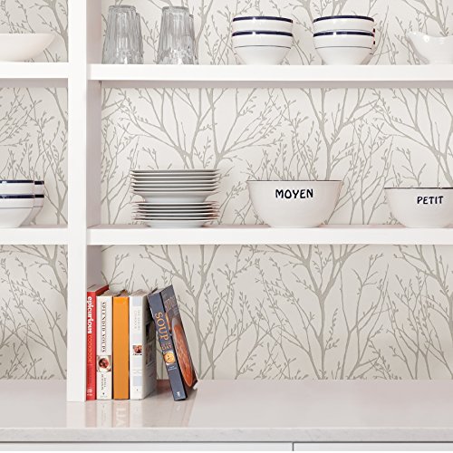 Nuwallpaper Nu2394 Treetops Peel Stick Wallpaper, White & Off-White #TOP5