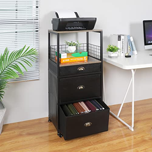 Jakyitvi Mobile Printer Stand With 3 Drawers For Two Printers, Rolling File Cabinet With Drawer Anti-Drop Device, Printer Shelf With Wheels For Hanging File Folders For Home Office #TOP5