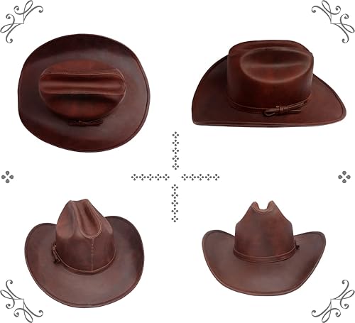 Miniatura 5 de Sombrero de cuero vacuno sombrero vaquero occidental para hombres y mujeres estilo clásico Outback