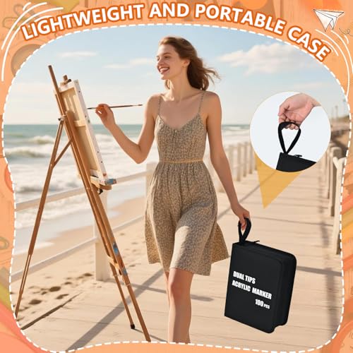 Image of 100-Pack Acrylic Paint Pens, Dual Tip with Brush & Fine, Carrying Case | 88 regular +12 metallic color, Ideal for rock, canvas, wood, fabric, Black Paper, Photo Album, Card Making, DIY Crafts