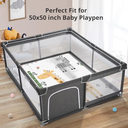 Image of Foldable Baby Play Mat, PIGLOG 0.6in Thick Waterproof Playmats for Babies and Toddlers Kids, Safe Foam Playmat for Tummy Time, 50x50 Playpen Mat, Reversible Portable Baby Floor Mat for Infant, Giraffe