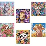 LOVESHANG 6 Pack 5D Diamond Painting Kits for Kids Beginners,Full Drill Cute Animals Diamond Art Kits,Diamond Art Arts and Crafts for Kids Ages 4-8-12,Home
