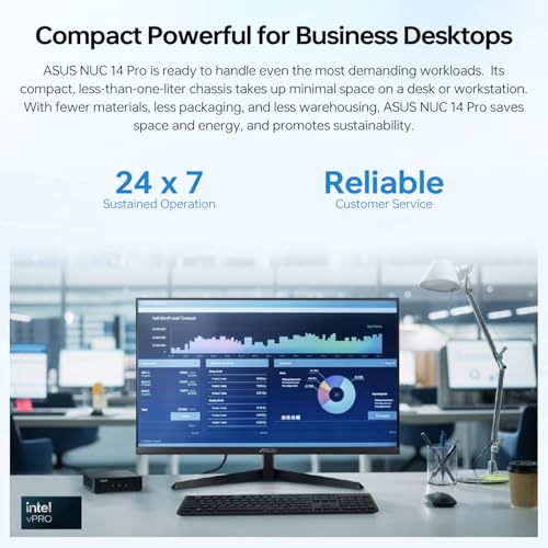 Image of ASUS NUC 14 Pro AI Mini PC, Intel Ultra 7 155H Mini Desktop, 64GB DDR5 RAM, 4TB PCIe SSD, Thunderbolts, HDMI, RJ-45, Wi-Fi 6, Windows 11 Pro, Black, Support AI /8K /Gaming