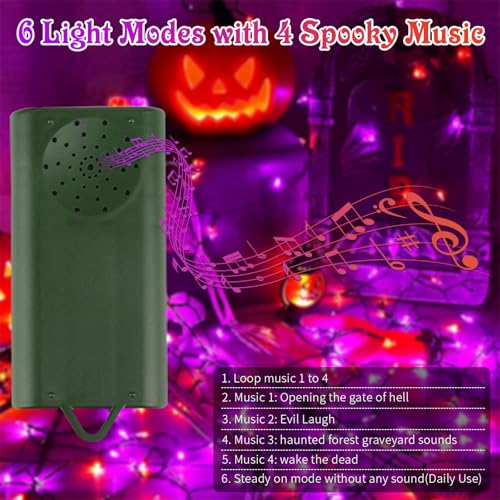 Vtechology 100 Led Motion Sensor Orange & Purple Halloween String Lights,33Ft Usb & Battery Operated Halloween Light String With Spooky Music For Halloween Holiday Indoor Decor thumb #1