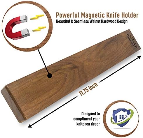 Zulay Magnetic Knife Holder - Seamless Powerful Wood Magnetic Knife Rack for Organizing Your Kitchen - Elegant & Multifunctional Knife Magnets for Walls with Easy Installation - 11.5''