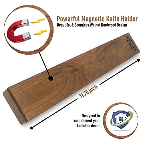 Zulay 11.75" Seamless Walnut Wood Magnetic Knife Holder - Wooden Magnetic Knife Strip For Organizing Your Kitchen - Elegant & Multifunctional Magnet Holder For Wall With Easy Installation #TOP1