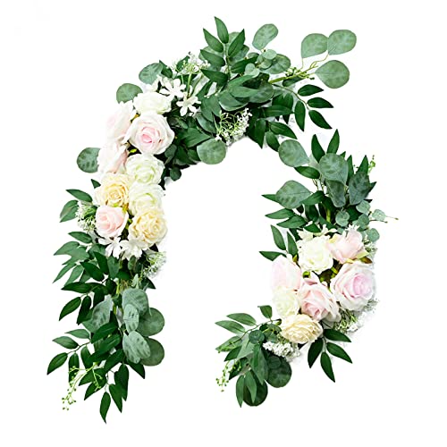 HLTER Wedding Arch Flowers Kit Pack of 2, Artificial Pink Rose Flowers with Green Leaves Large Faux Silk Flower Swag Floral Arrangement Swag for Wedding Ceremony Decor